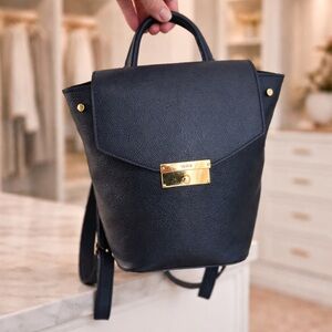 TUMI Limited Edition Navy Pebbled Leather Mini Backpack Gold Hardware